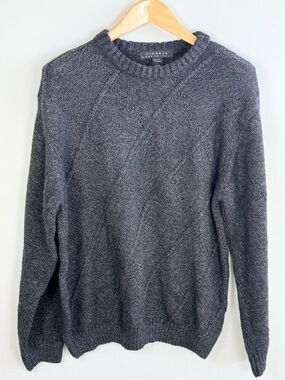 Men’s Wool Blend Sweater Gray Crewneck Textured Knit Classic XL Fiesole